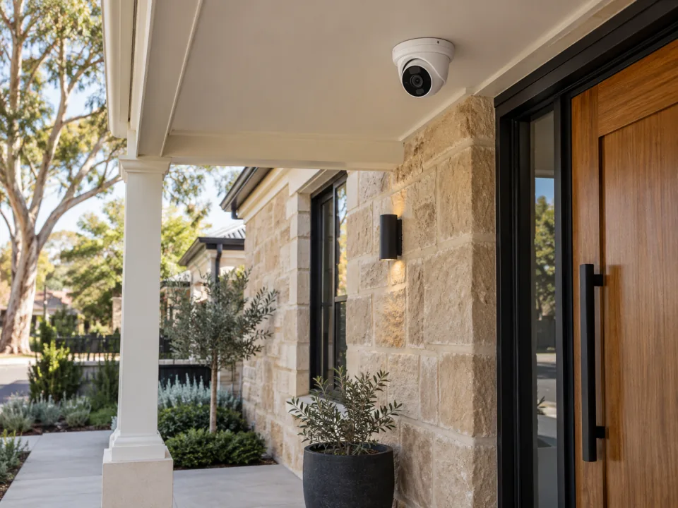 Illustrative CCTV installation beneath the verandah of an Adelaide sandstone villa